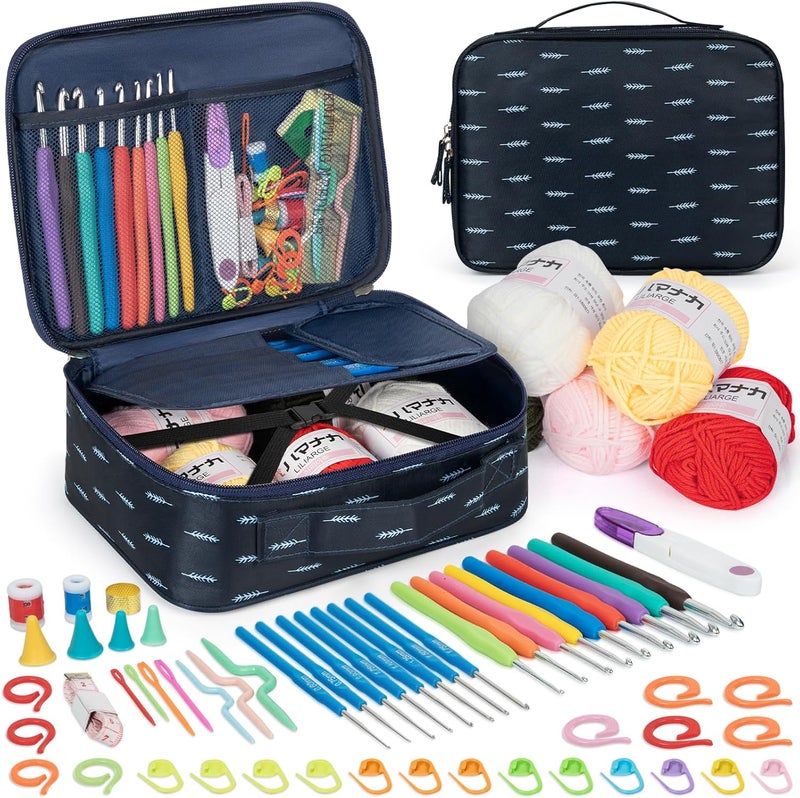 GMAK Crochet Kit for Beginners Adults, 59 PCS Crocheting Sets Include Yarn, Hooks and Tools, Portable Crochet Starter Kit for Making Variety Projects Crocheting Supplies, Navy Plume - Image 1